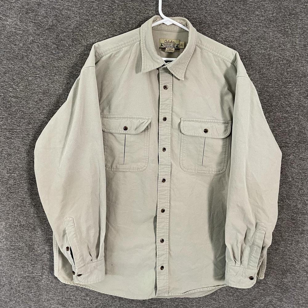 Cabela's Shirt Mens XLT Beige Heavyweight Chamois Cotton Long Sleeve Button Up